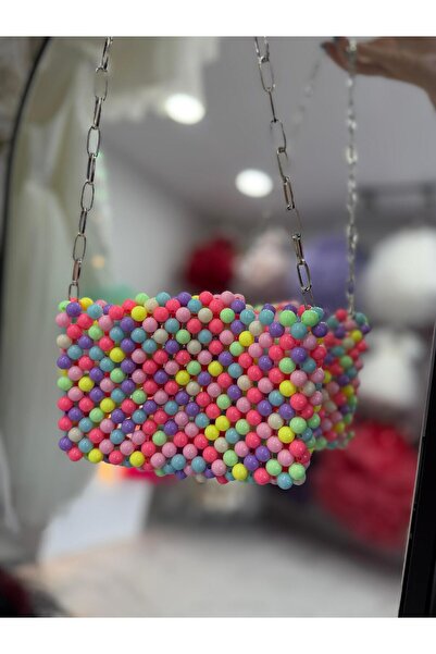 BONİTA Renkli Boncuklu Özel El Yapımı Zincirli Kız Çocuk Boyun Çantası