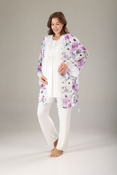 Rimel Homewear Chiffon Maternity Pajama Set with Morning Dress