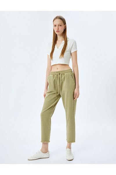 Koton New Season Pocket Detailed Waist Lace-Up Straight Leg Chino Trousers