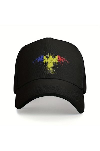 LEIVOR Romania Bird Design Printed Black Snapback Hat