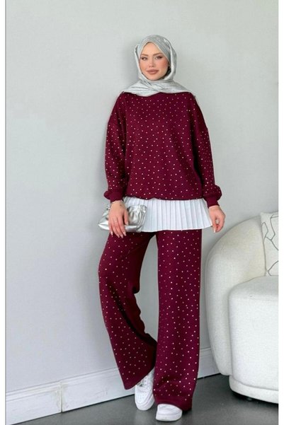 RMG BUTİK DOUBLE KNIT STONE-EMBELLISHED MODAL SET