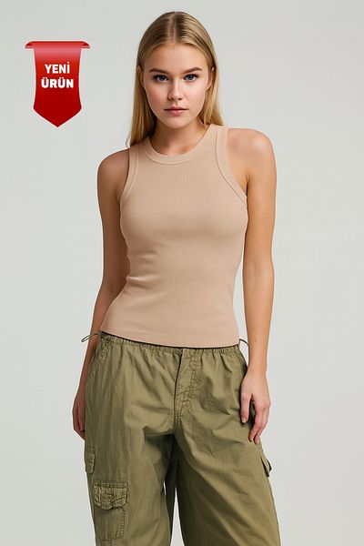 MİO ESTİLO Novelle Halter Neck Ribbed Tank Top