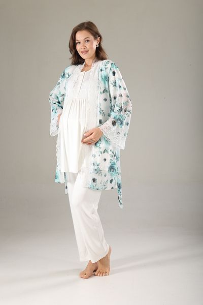 Rimel Homewear Chiffon Maternity Pajama Set with Morning Dress