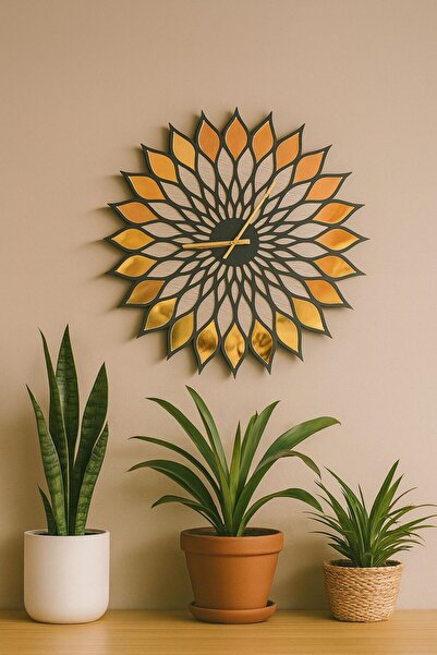 Hode Modern Altın Renk Pleksi Detaylı MDF Duvar Saati – Sessiz Mekanizmalı 42...