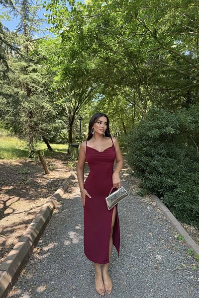 Sorridi Degaje Collar Slit Draped Sandy Maxi Dress