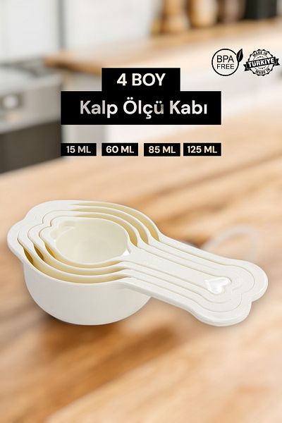 MUF HOME Heart Measuring Spoon Measuring Cup 4 Different Size Scale Spoons Set of 4 Scale (15ml+ 60ml+ 85ml+ 125ml)