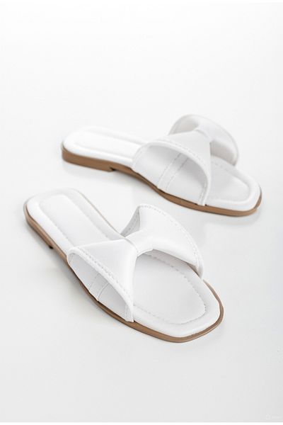 Lideral White Women's Bow Detailed Daily Summer Dowry Bundle Sea Beach Home Daily Slippers