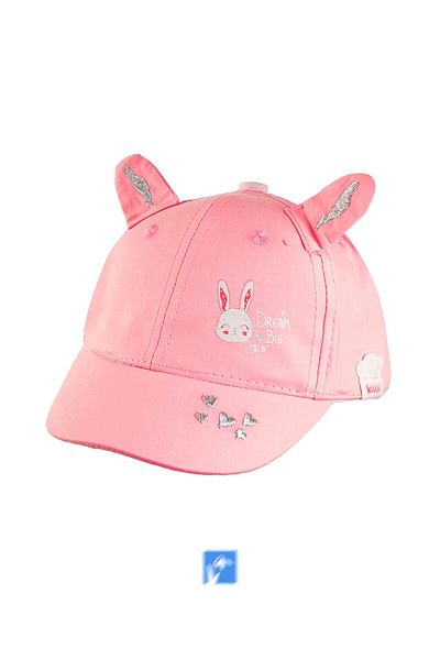 Kardelen Butik Denizli 100% Cotton Rabbit Embroidered Baby Girl Hat (0-18 Months) (Size 46 cm)