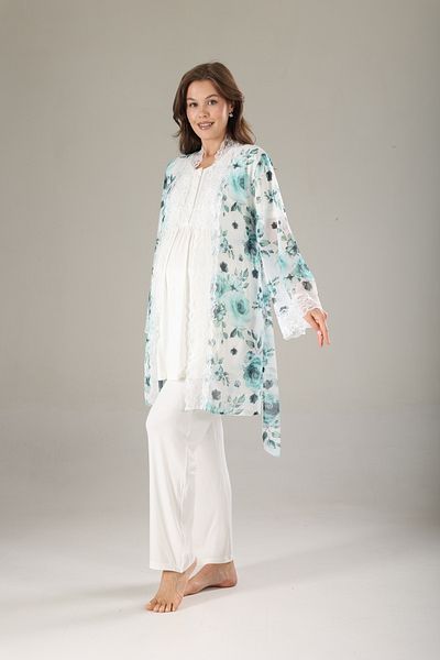 Rimel Homewear Chiffon Maternity Pajama Set with Morning Dress