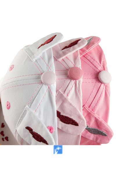 Kardelen Butik Denizli 100% Cotton Rabbit Embroidered Baby Girl Hat (0-18 Months) (Size 46 cm)