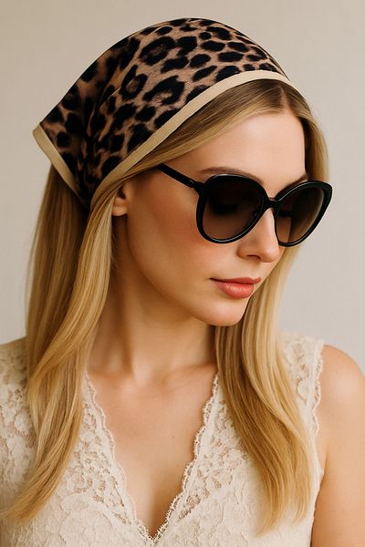 Handmade Betty Bands Leopard Scarf Hat – Retro Style, Satin Fabric, Women's Accessory Bandana