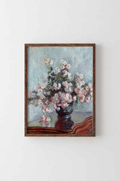 epiqart Claude Monet - Kasımpatı Çiçekleri - Ahşap Desenli Çerçeve