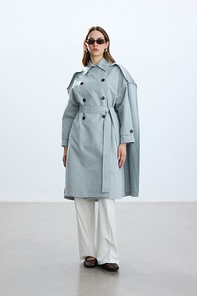 BE BLUE TRENCH PELERINA LUNGĂ ALBASTRU PRAF