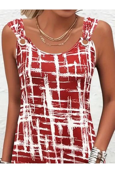 Gökyüzü Moda Women's Strappy Bird's Eye Detailed Patterned Single Jersey Dress