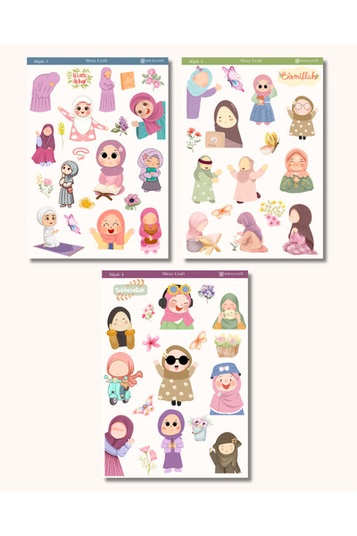 MirayDesign 6'lı Tesettür Temalı Sticker Seti–12x17 cm|Bullet Journal,Scrapbook,Ajanda ve Planlayıcı