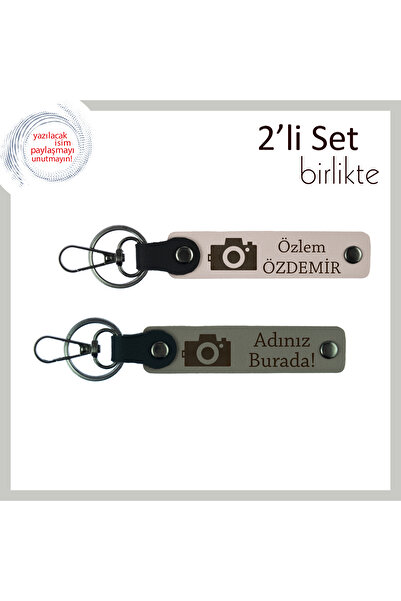 Asortishey Kişisel İsimli 2’li Anahtarlık Seti, Pudra-Kül Gri, Karelerde Gizl...