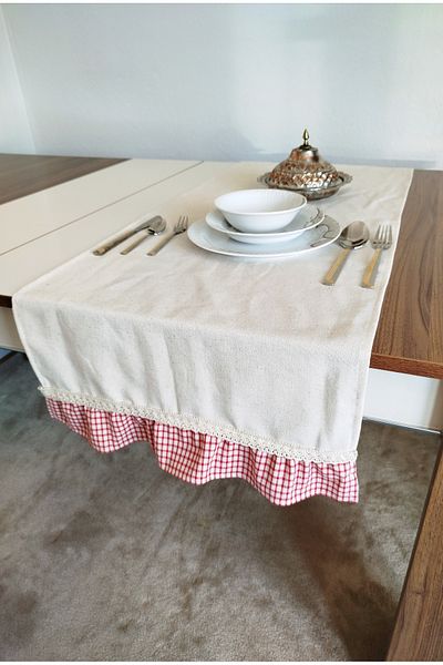 denizli hatırası Natural Organic Soft Linen Frilly Runner 47X120 cm