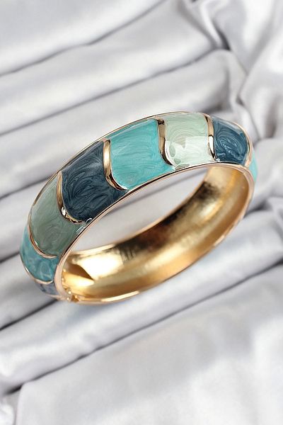 Clariss Mineli Brass Blue Water Green Color Motif Patterned Women's Handcuffs