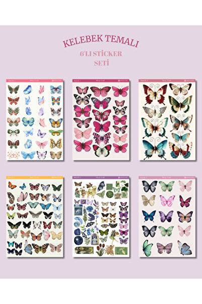 MirayDesign 6'lı Kelebek Temalı Sticker Seti–12x17 cm|Bullet Journal,Scrapboo...