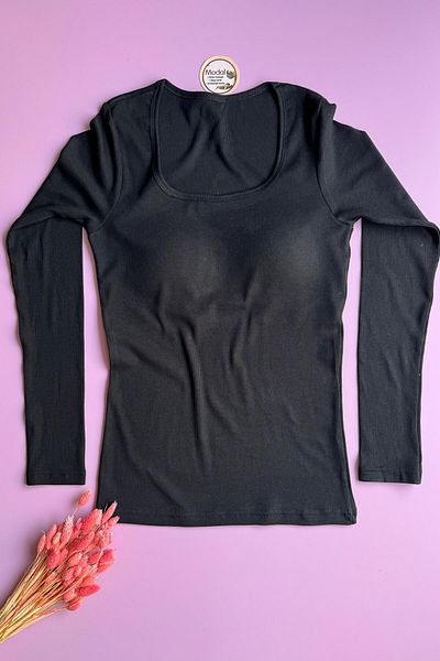 VicTroy Bratique Long Sleeve |   Modal Camisole Fabric Black Color Square Collar Women's Blouse