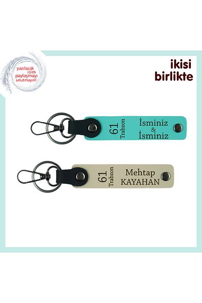Miaju تذكار أنيق من ترابزون من أجل الحب الأول، مجموعة من سلسلتين مفاتيح جلدية، اسم مكتوب، تركواز-قهوة حليبية