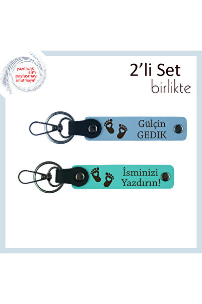 Miaju مجموعة سلسلة مفاتيح شخصية خاصة بذكرى مواليدك حديثًا، نمط قلب وقدم، أزرق...