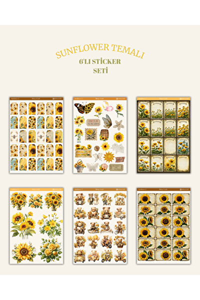 MirayDesign 6'lı Ayçiçeği Temalı Sticker Seti–12x17 cm|Bullet Journal,Scrapbo...