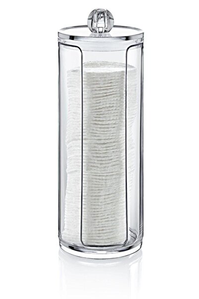 DEKORANLA Şeffaf Disk Pamukluk Organizeri, Makyaj Pamuk Koyma Kutusu, Beyaz Renk