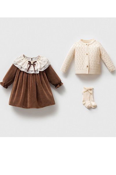 MixMax Bebe Baby Girl Knitwear Cardigan Velvet Clothes Organic Suit Boxed Premium Set