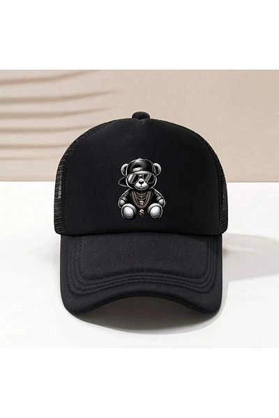 LEIVOR Teddy Bear Printed Mesh Snapback Hat