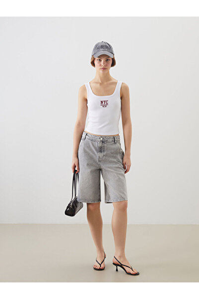 LC Waikiki Γκρι Bermuda Fit Γυναικείο Jean Shortsolon