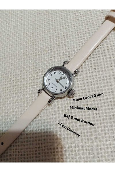 Brality Retro Minimal Model Numbered Vintage Style Silver Case Women's Wristwatch.. Beige Cord 0113