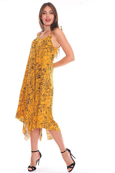 Polologin Butik Asymmetrical Cut Yellow Dress with Strap