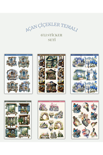 MirayDesign 6'lı Açan Çiçekler Temalı Sticker Seti–12x17 cm|Bullet Journal,Sc...