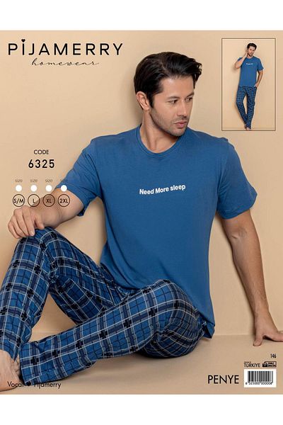 PİJAMERRY Σετ πιτζάμες Pijamerry ανδρικός λαιμόκοψη κοντομάνικο χτενισμένο βαμβακερό σετ 6325 - 1 τεμ.