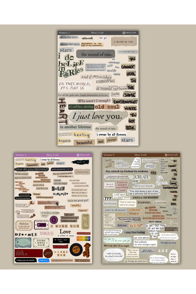 MirayDesign 6'lı Aşk Notları Temalı Sticker Seti–12x17 cm|Bullet Journal,Scrapbook,Ajanda ve Planlayıcı