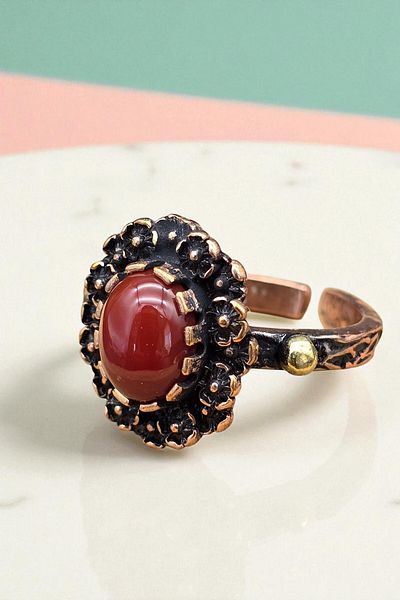 NBS Beautiful Naturel Stones Copper Pure Ring Adjustable Agate Evil Eye Very Good Quality (Gift, Daily, Special Day) Antique Design