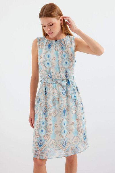 Viyamo 2501 Rochie din șifon cu mâneci zero cu model - albastru