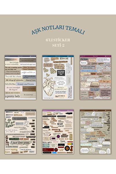 MirayDesign 6'lı Aşk Notları Temalı Sticker Seti–12x17 cm|Bullet Journal,Scra...