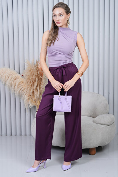 Polologin Butik Dark Purple Wide Leg Trousers