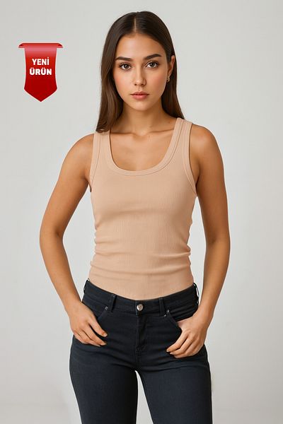 MİO ESTİLO Novelle Wide Strap Ribbed Tank Top