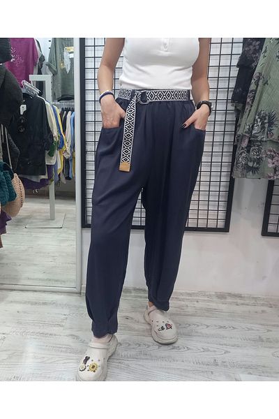Butik Şans Belt Detailed Pocketed Lyocell Fabric Italian Trousers