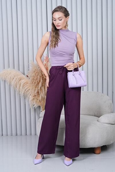 Polologin Butik Dark Purple Wide Leg Trousers