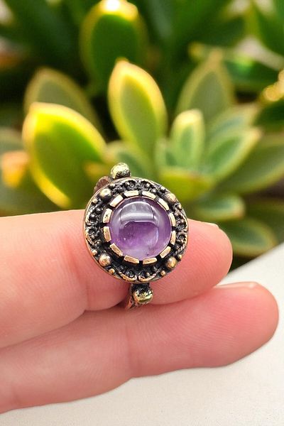 NBS Beautiful Naturel Stones Copper Pure Ring Adjustable Amethyst Evil Eye Very Good Quality (Gift, Daily, Special Day) Antique