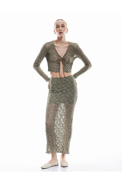 Koton New Season Lace Detailed Long Sleeve Lace up Cardigan