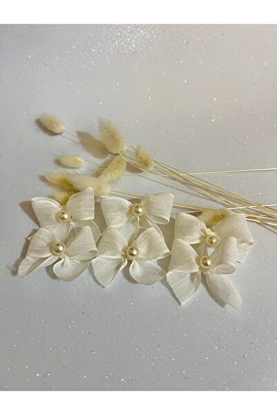 Light of Love İnci Detaylı Krem Keten Kurdele Hazır Fiyonk - 25 Adet