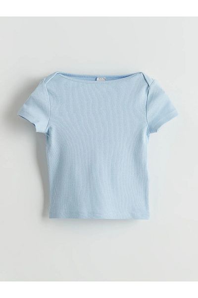 LC Waikiki Boat Neck Girl's Crop T-Shirt