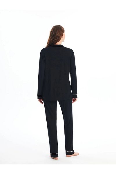 LC Waikiki Shirt Collar Plain Long Sleeve Women's Pajama Set