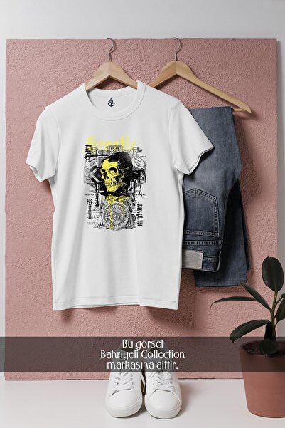 Bahriyeli Collection oversized Μπλουζάκι Unisex με σχέδιο κίτρινου κρανίου