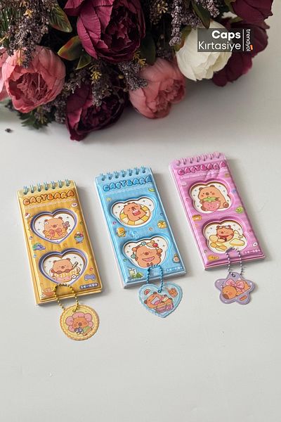 caps anlarınızı paylaştığınız ortağınız 1 Piece Capybara Themed Fluffy & Heart Detailed Keychain Notepad & Sticker Notebook